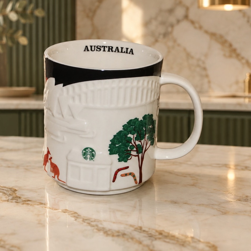 HTF Starbucks Australia 16oz Relief Mug Kangaroo Opera House EUC