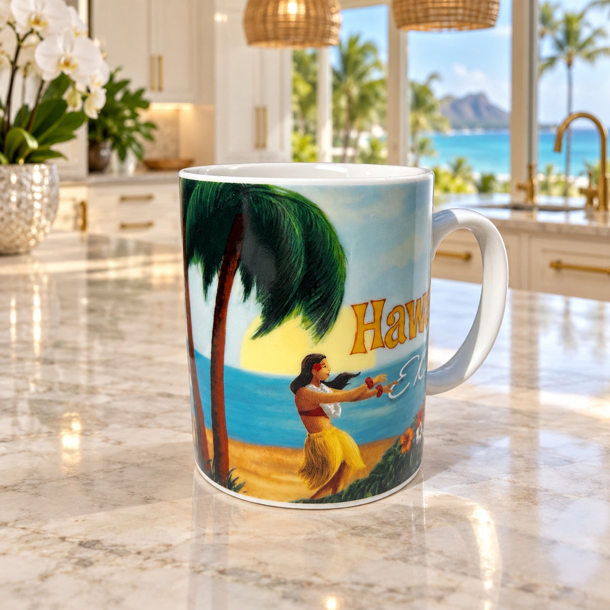 Starbucks Hawaii E Komo Mai Mug 14oz Hula Girl Tropical EUC