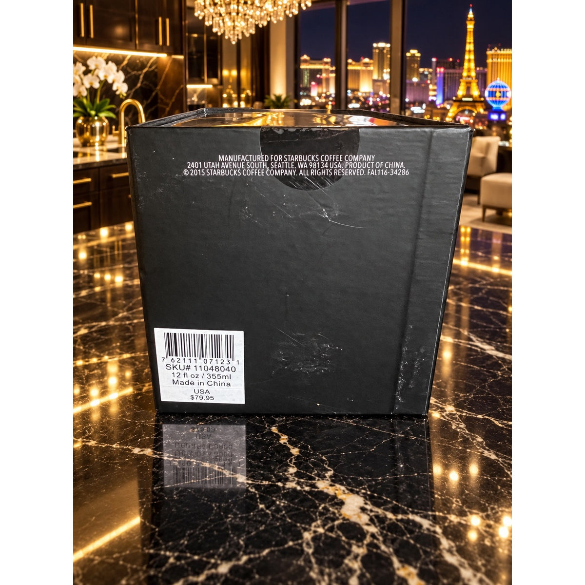 Starbucks Las Vegas Rhinestone Spade Black Travel Tumbler 12 oz 2015 Box