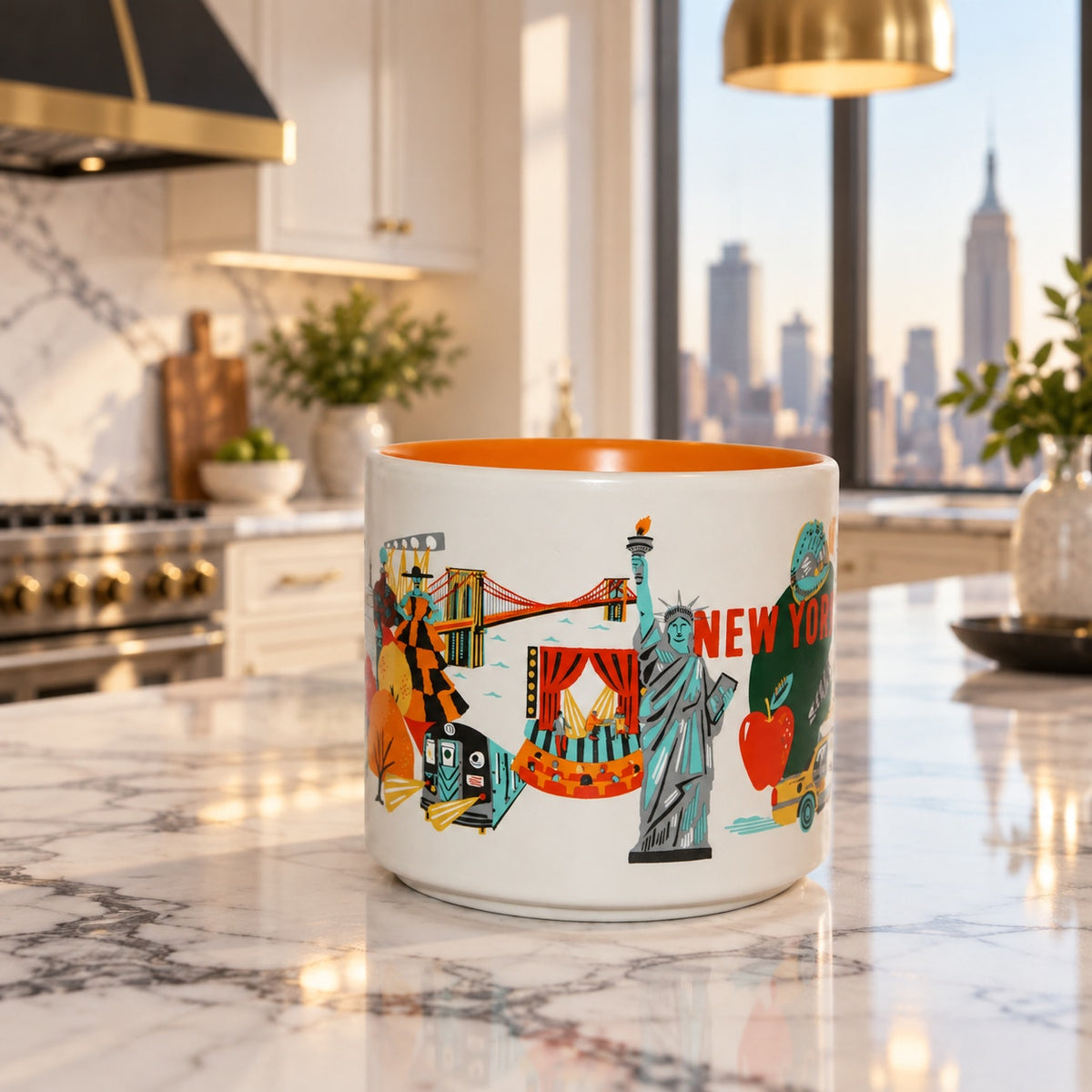 Starbucks New York City Discovery Series 14 oz Mug Orange Interior EUC 2024
