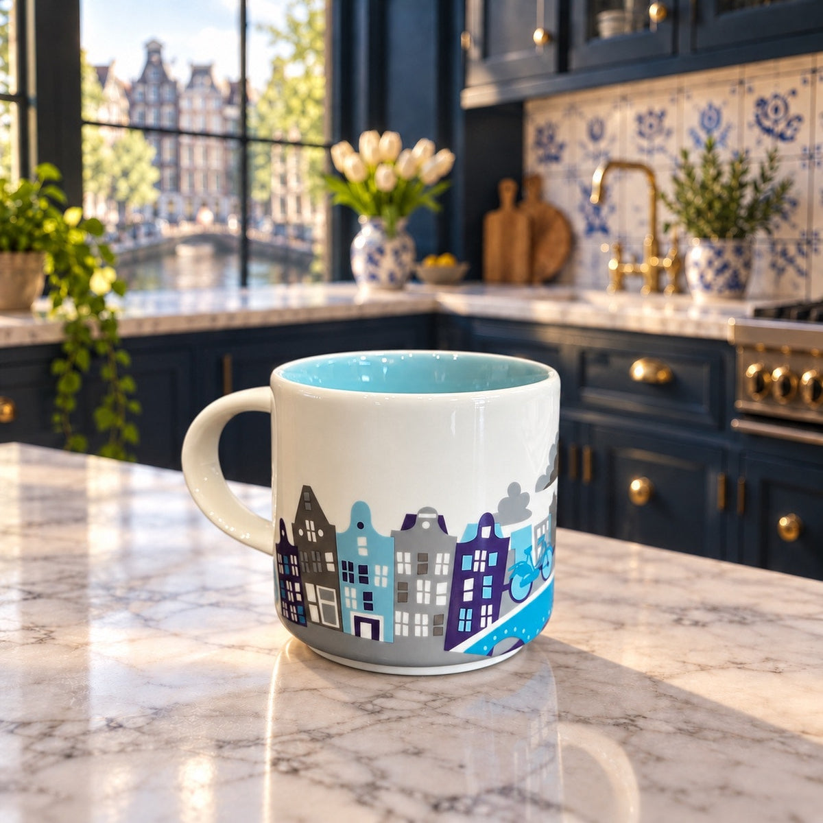 Starbucks Amsterdam You Are Here Mug 14 Oz Netherlands Aqua Interior YAH