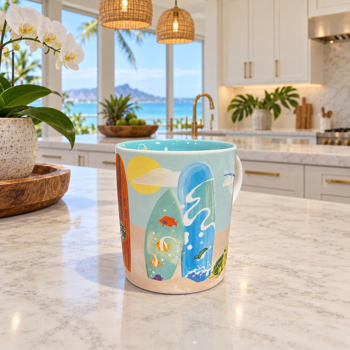 Starbucks Hawaii Surfboard Mug Beach Shark Turtle Coffee Cup