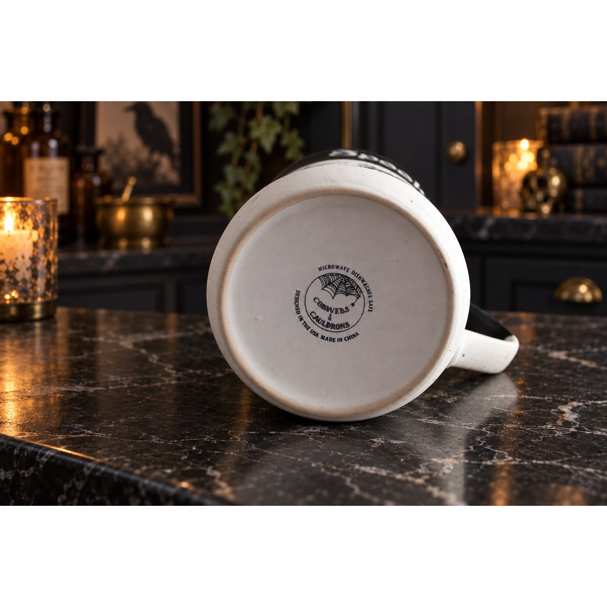 Cobwebs & Cauldrons Halloween Graveyard Mug Pumpkin Black Cat