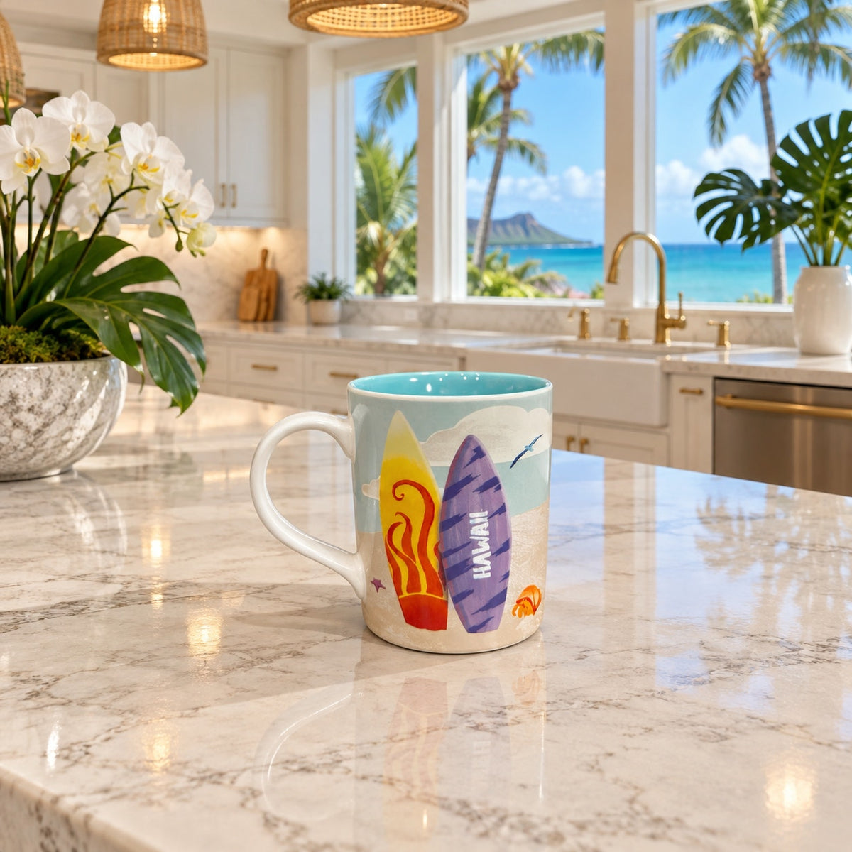Starbucks Hawaii Surfboard Mug Beach Shark Turtle Coffee Cup
