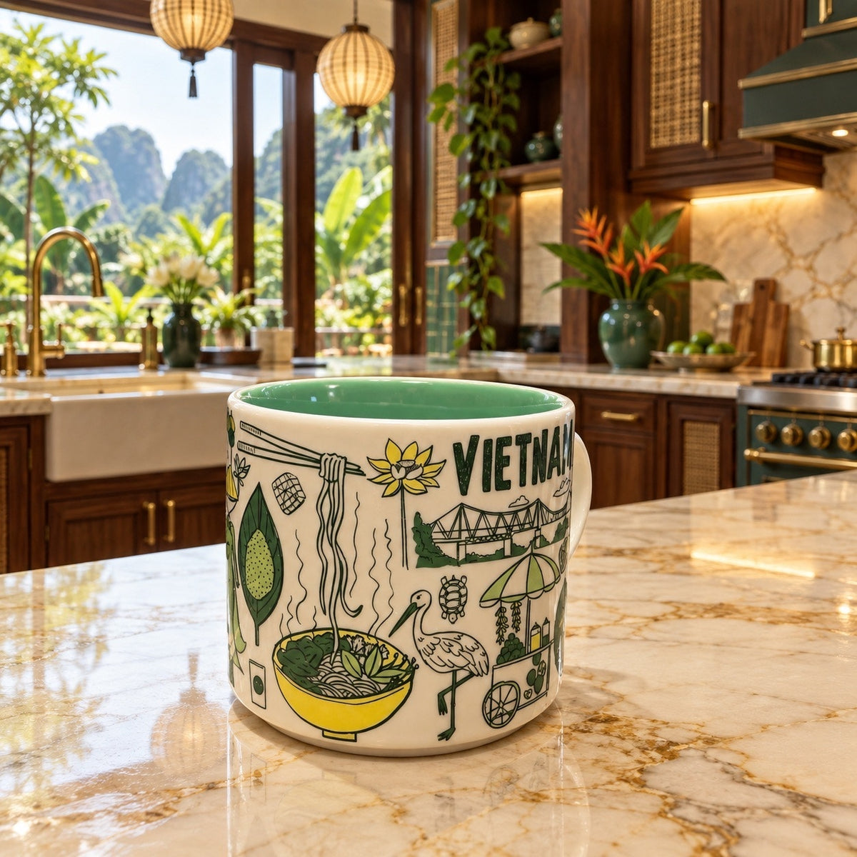 Starbucks Vietnam Been There Series Ceramic Mug Green Interior
