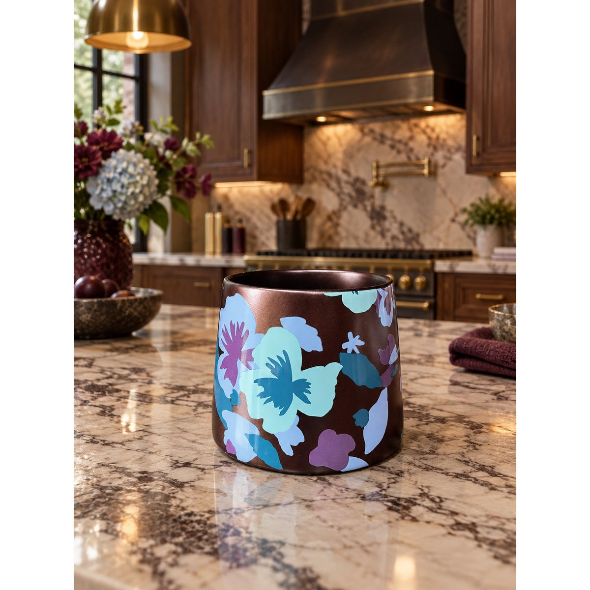 Starbucks 2020 Bronze Copper Gold Floral Pansy Ceramic Mug 14 Oz
