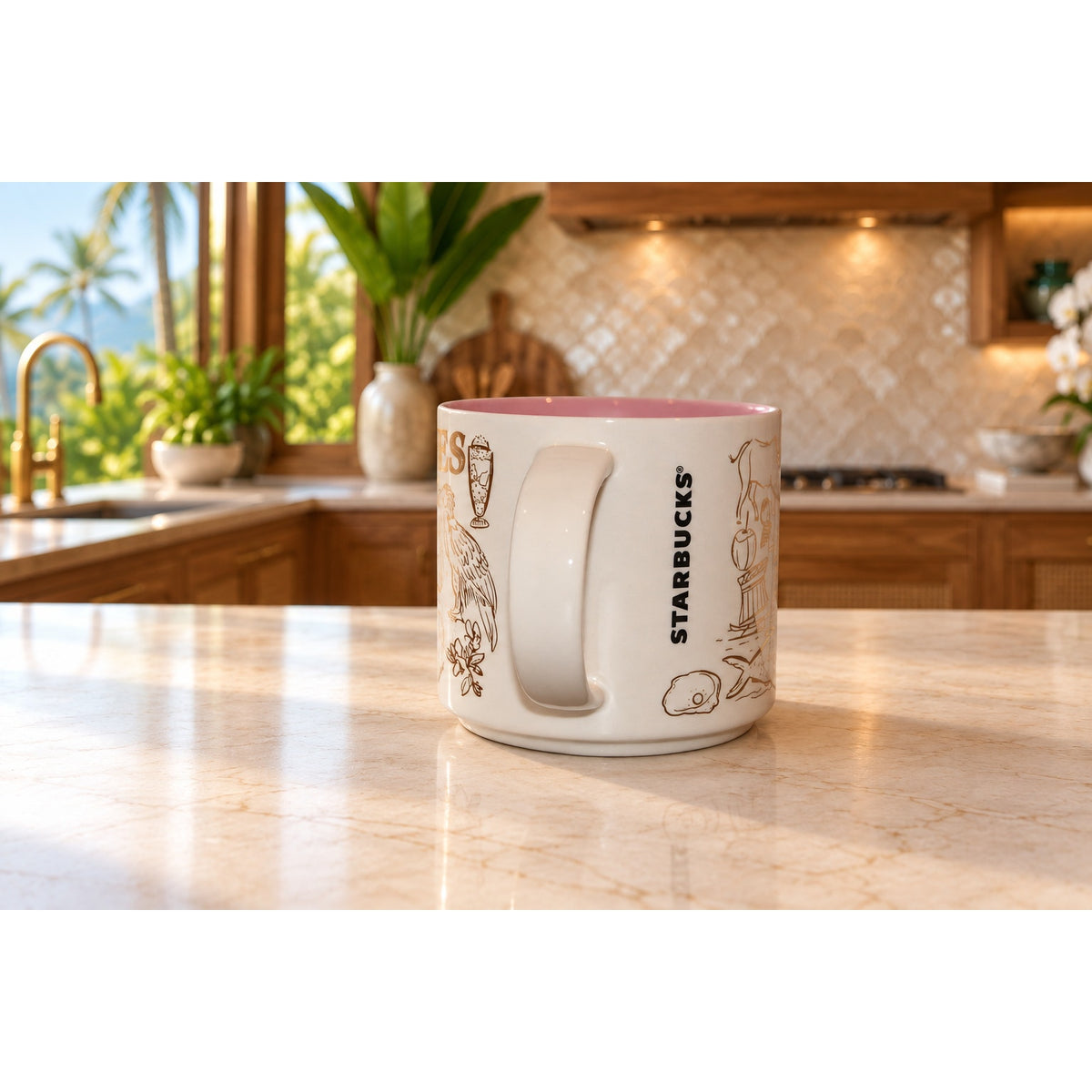 Starbucks Philippines Been There Series Mug Pink Interior Gold Accents 14 oz