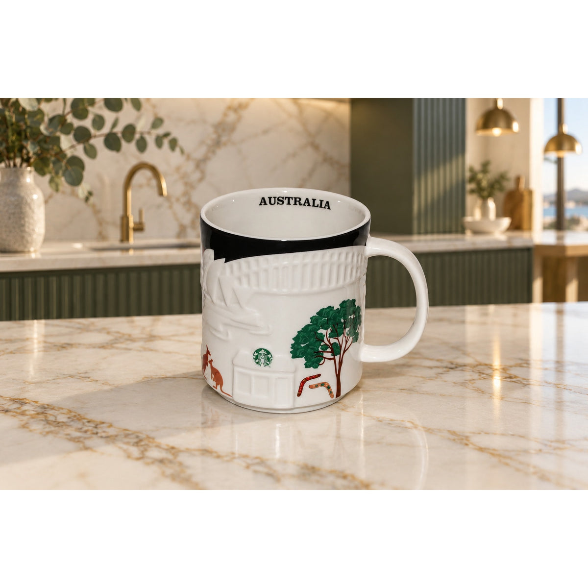 HTF Starbucks Australia 16oz Relief Mug Kangaroo Opera House EUC