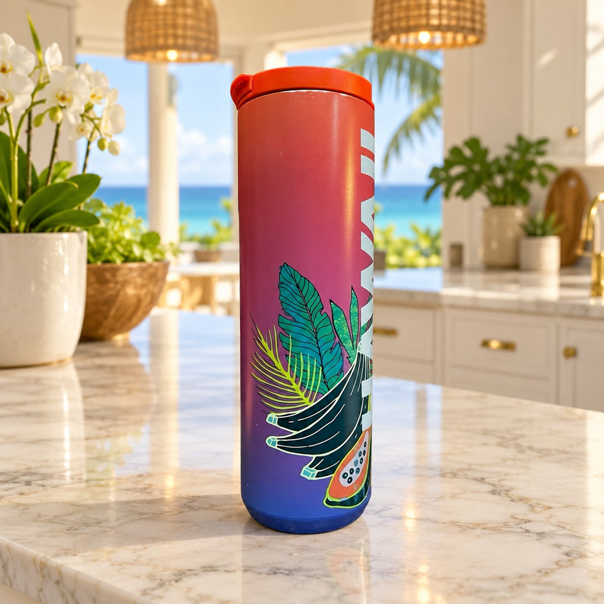 Starbucks Hawaii Insulated Tumbler 16oz Palm Leaf Travel Cup READ