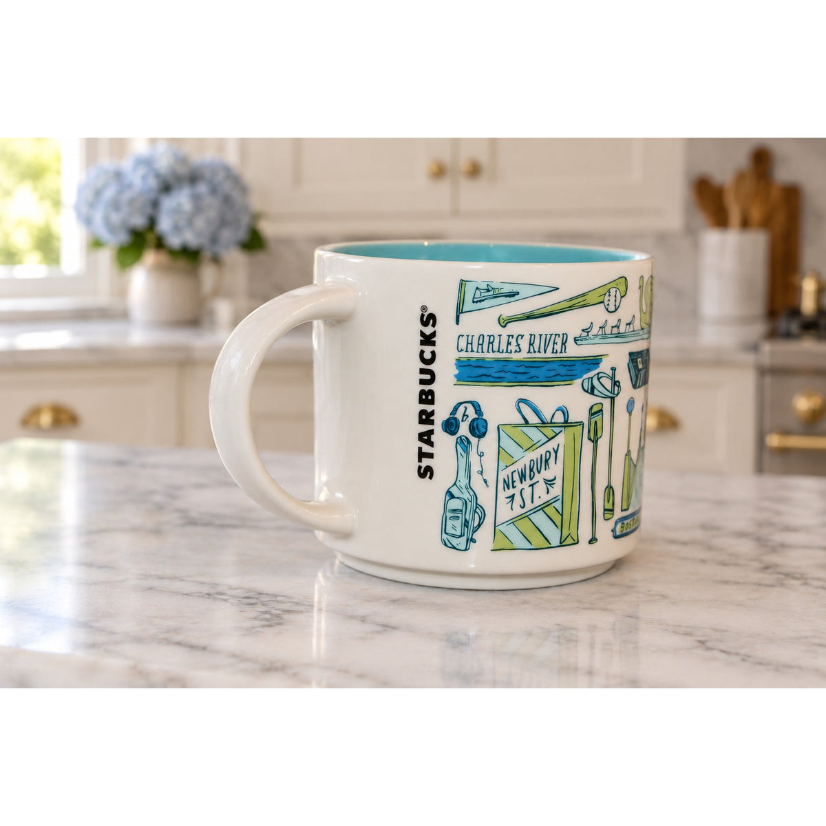 Starbucks Boston Been There Series 14 oz Mug Aqua Interior Massachusetts EUC