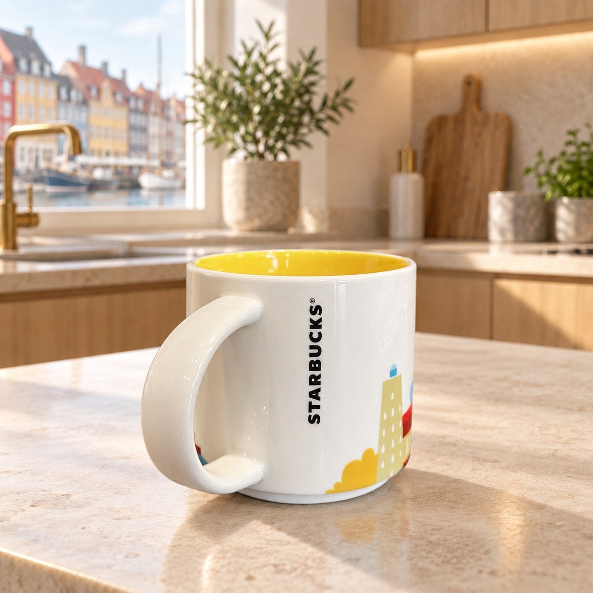 Starbucks Copenhagen You Are Here Mug 14 Oz Denmark Yellow Interior YAH