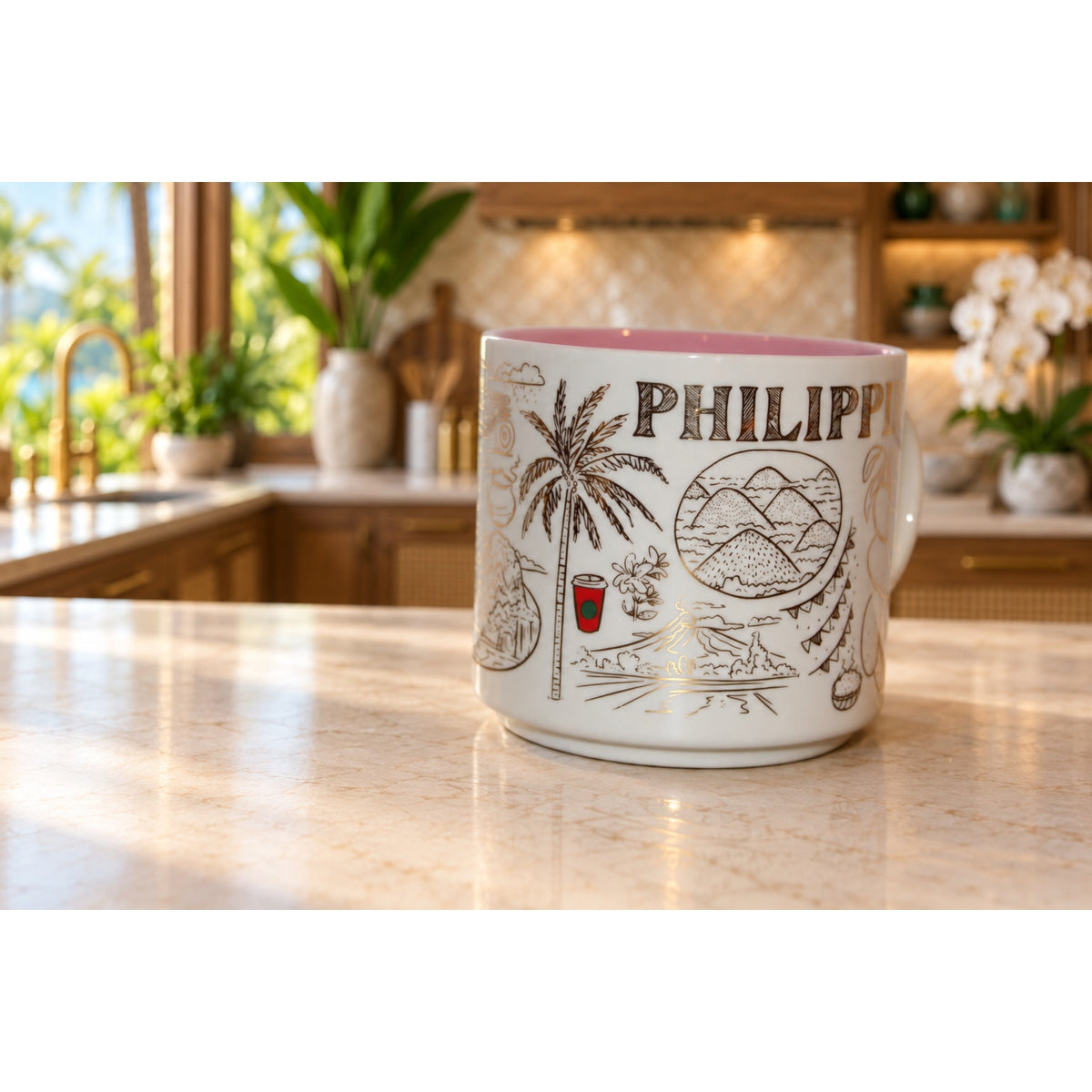 Starbucks Philippines Been There Series Mug Pink Interior Gold Accents 14 oz