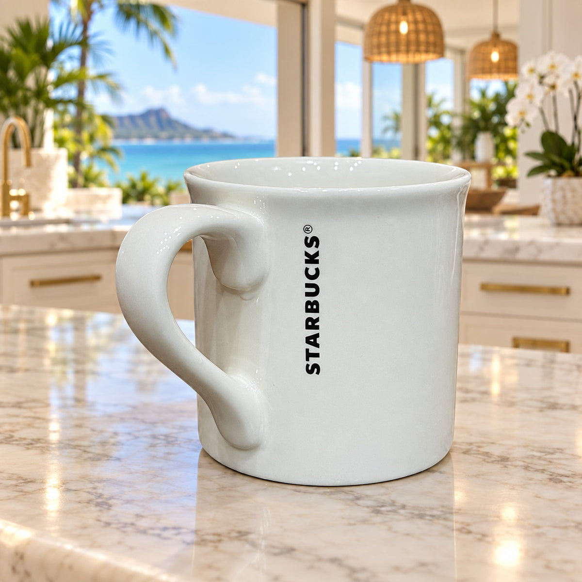 Starbucks Hawaii Blue Wave Coffee Mug 14oz White Ceramic