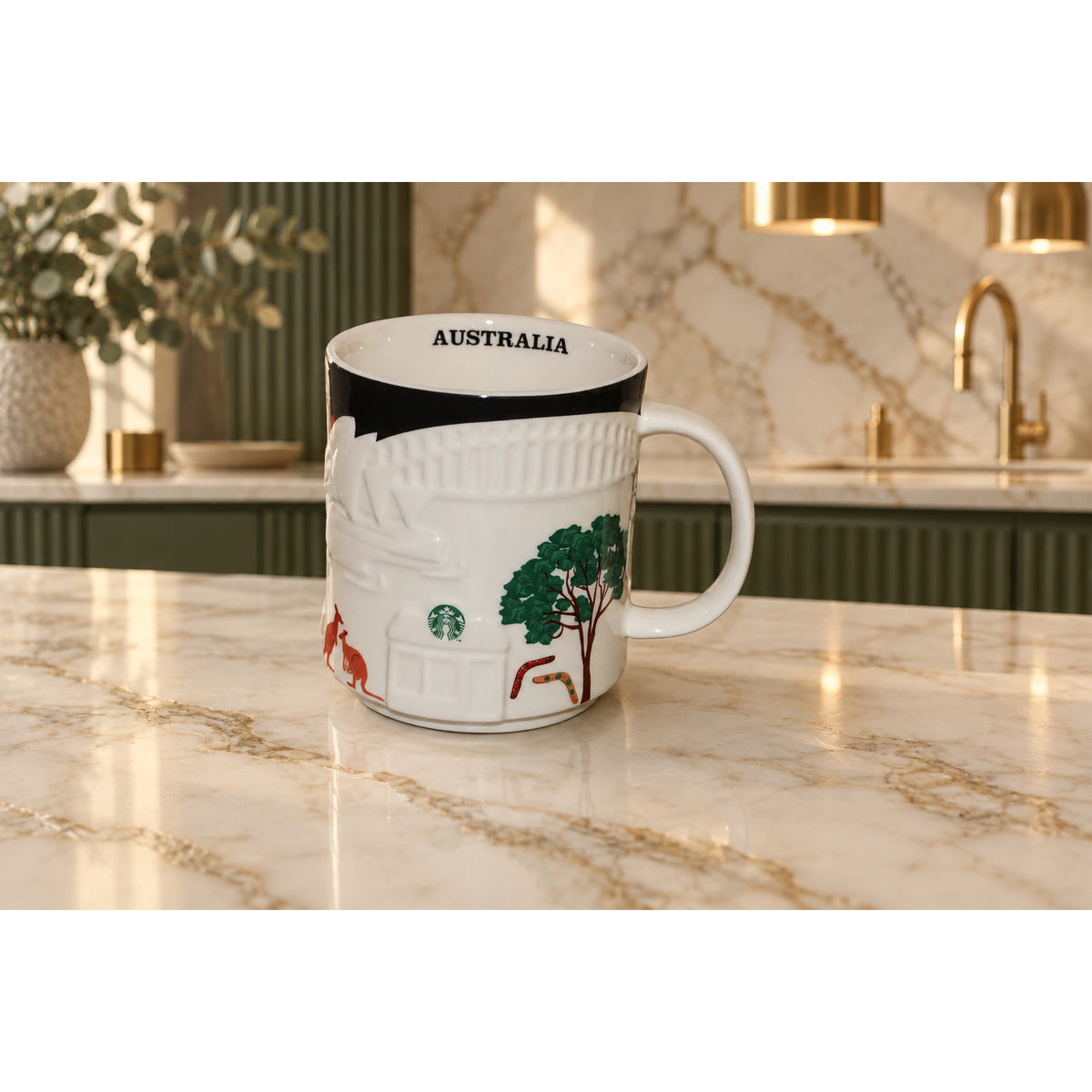HTF Starbucks Australia 16oz Relief Mug Kangaroo Opera House EUC