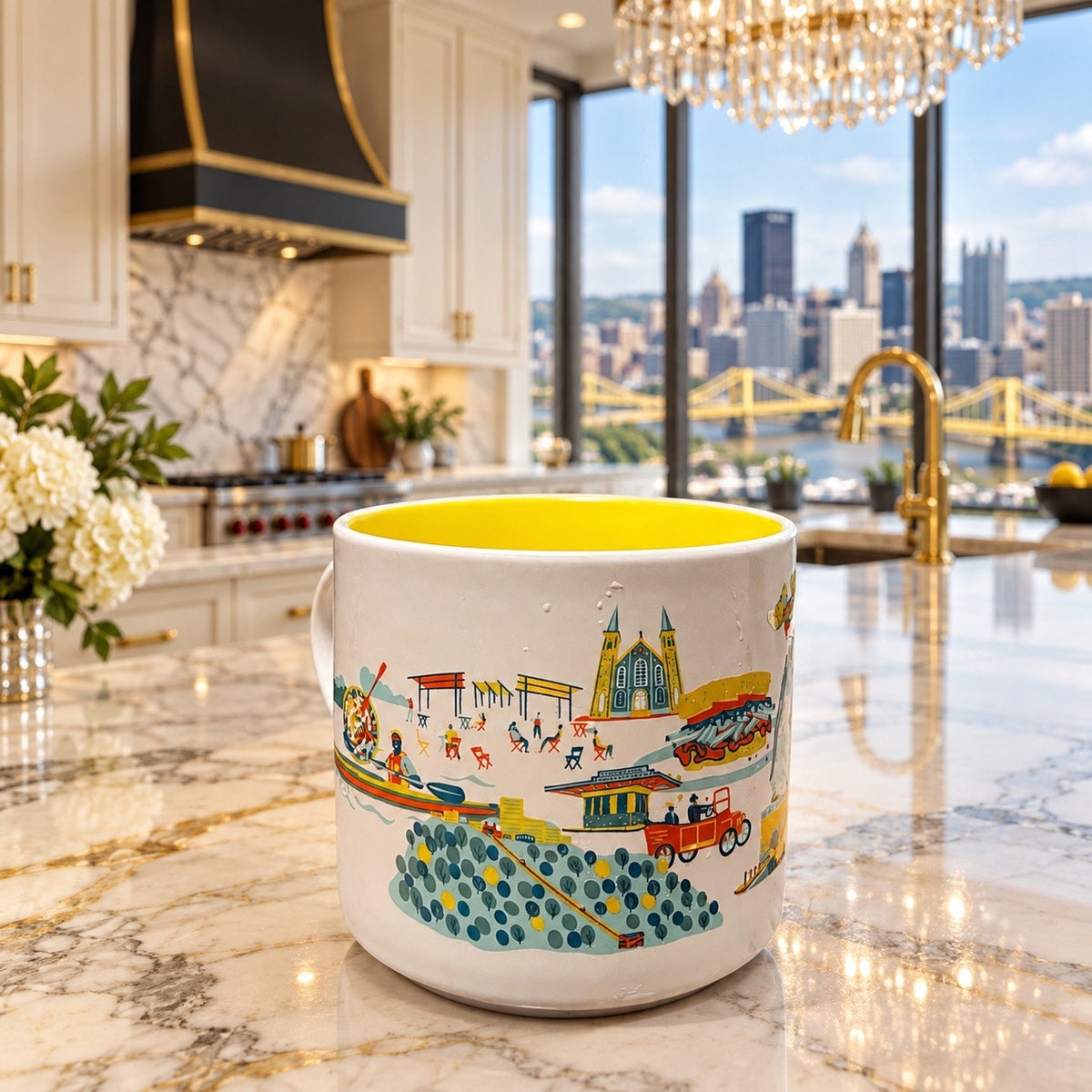 Starbucks Pittsburgh Discovery Series Mug Yellow Interior Read Condition