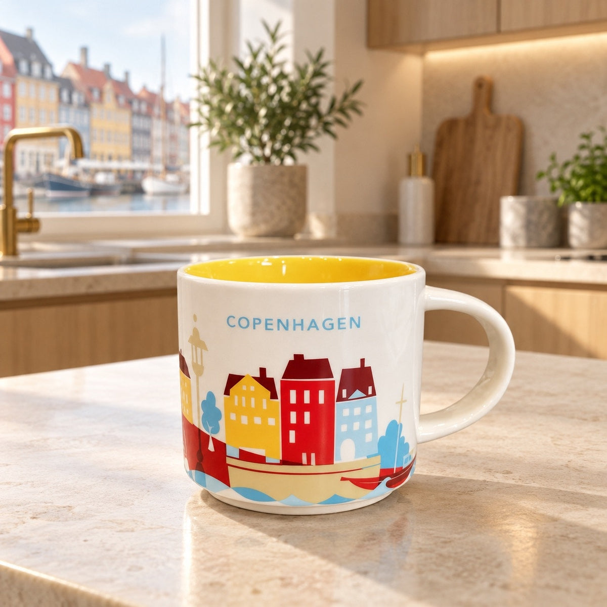 Starbucks Copenhagen You Are Here Mug 14 Oz Denmark Yellow Interior YAH