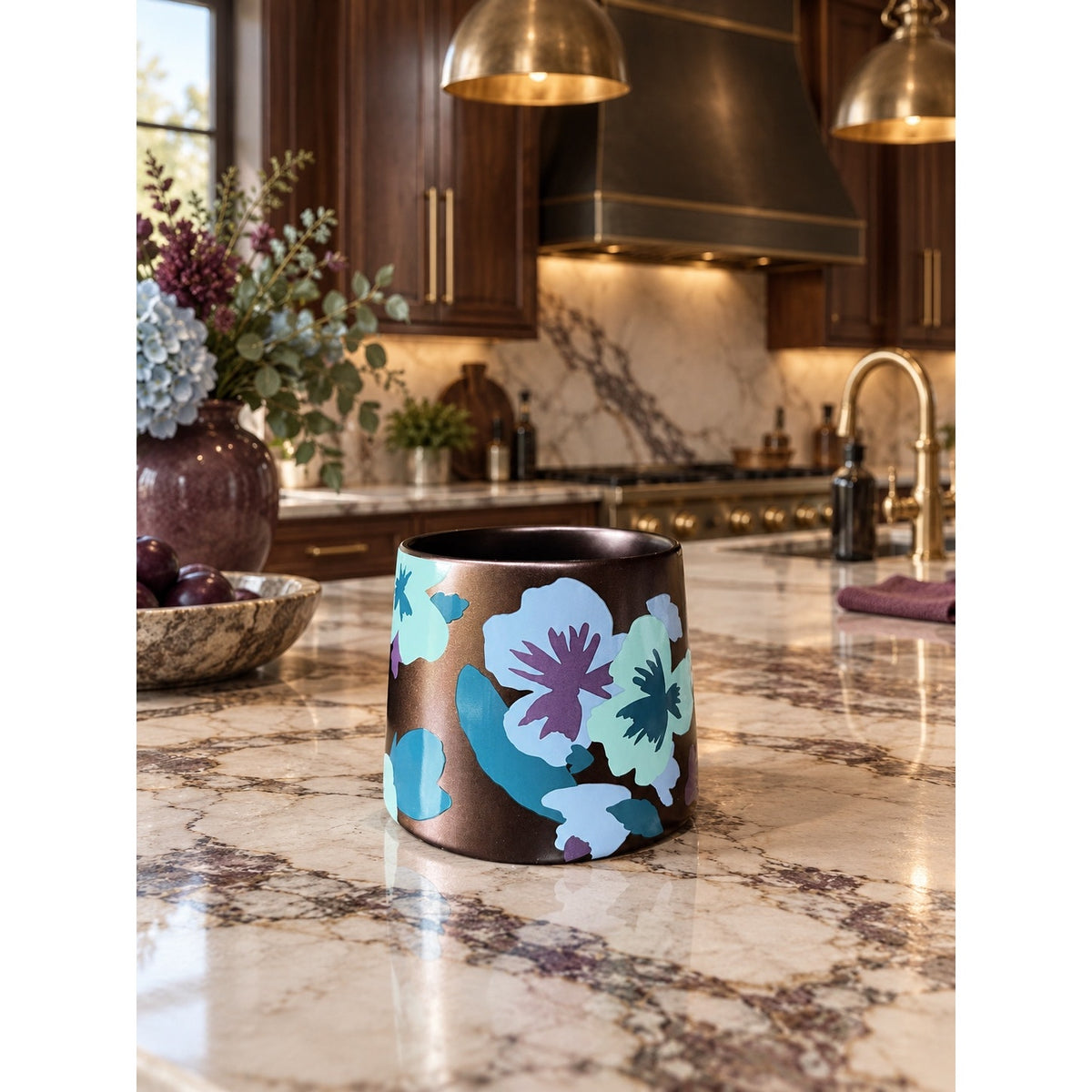 Starbucks 2020 Bronze Copper Gold Floral Pansy Ceramic Mug 14 Oz