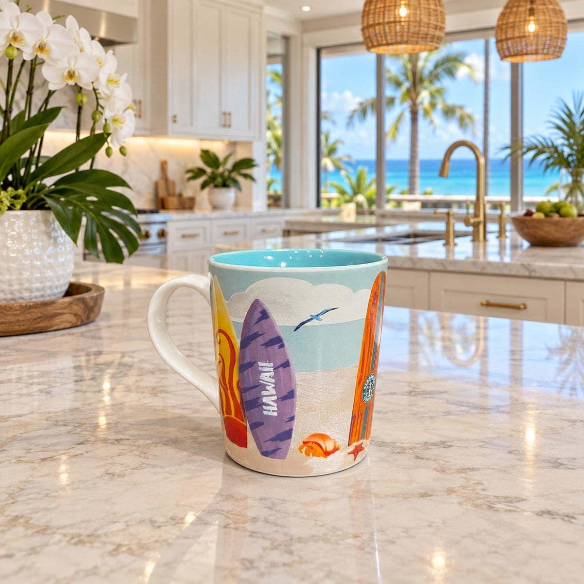 Starbucks Hawaii Surfboard Mug Beach Shark Turtle Coffee Cup