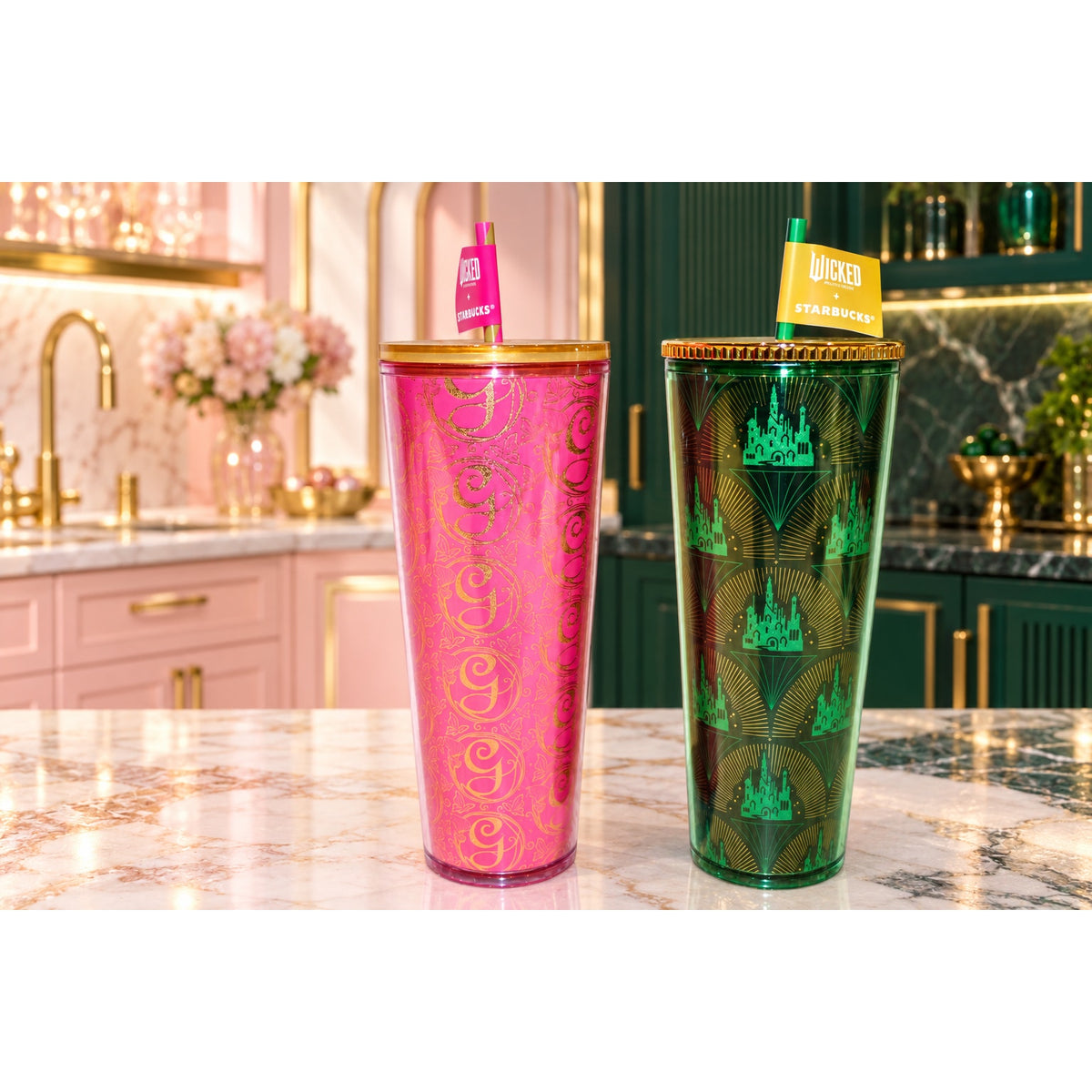 Starbucks Wicked Glinda Elphaba 24oz Cold Cup Tumbler Set of 2 NWT