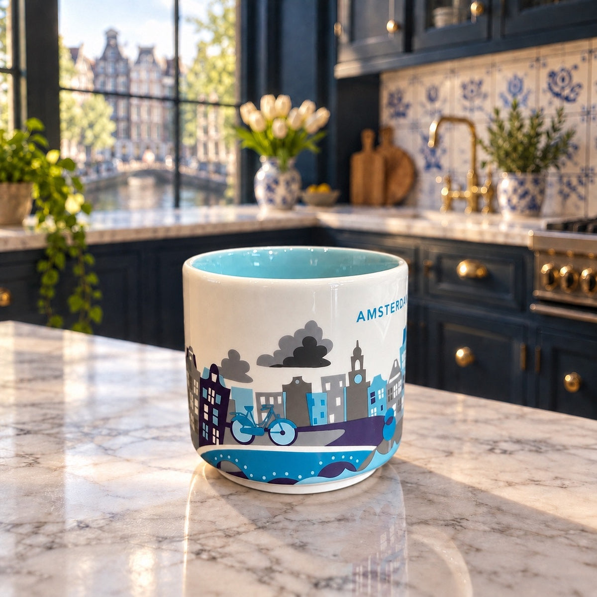 Starbucks Amsterdam You Are Here Mug 14 Oz Netherlands Aqua Interior YAH