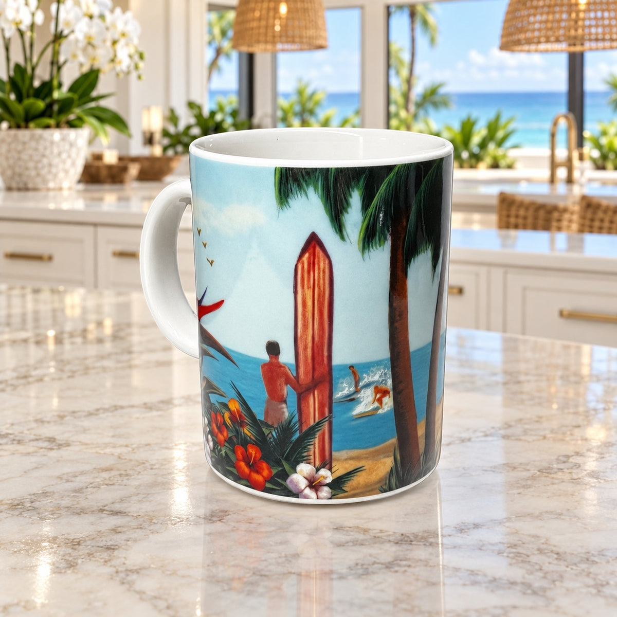 Starbucks Hawaii E Komo Mai Mug 14oz Hula Girl Tropical EUC