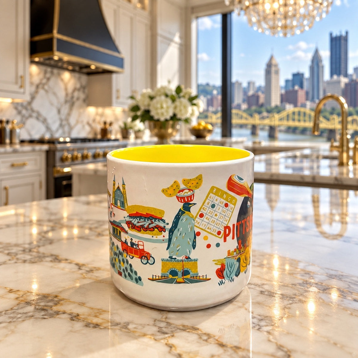 Starbucks Pittsburgh Discovery Series Mug Yellow Interior Read Condition