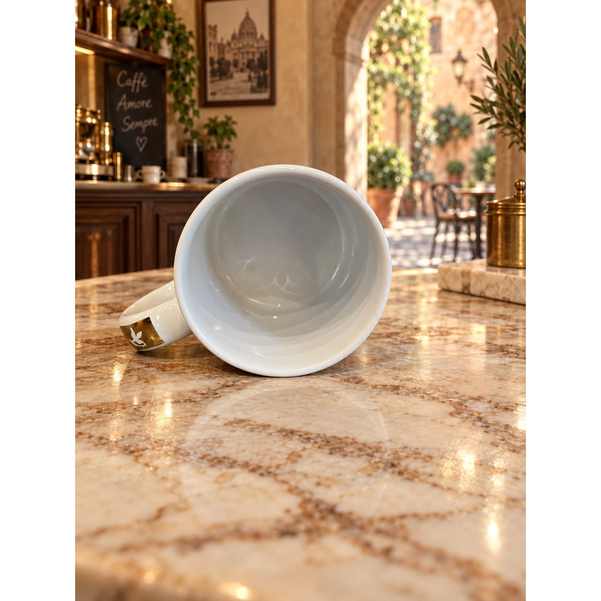 Starbucks Deborah Reinhart Italian Cafe Mug Una Tazza d'Oro Gold Cherubs