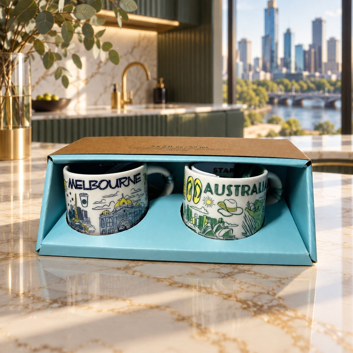 Starbucks Melbourne Australia 2oz Espresso Cup Set of 2 NWT