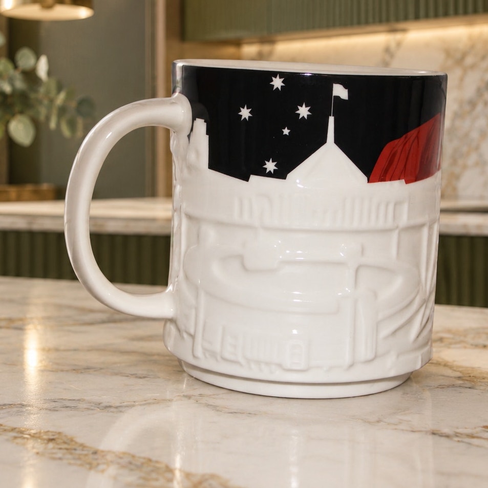 HTF Starbucks Australia 16oz Relief Mug Kangaroo Opera House EUC
