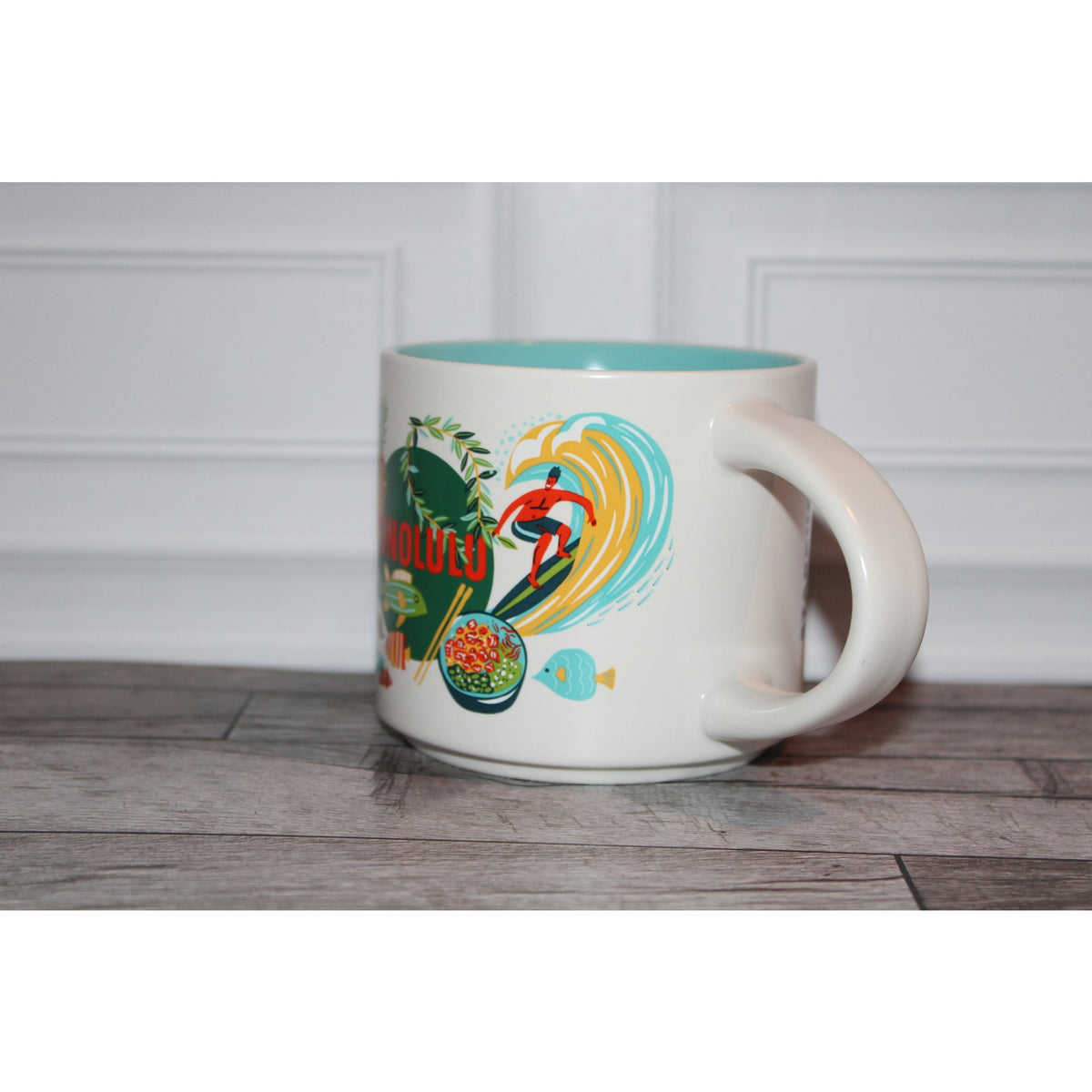 Starbucks Honolulu Hawaii Discovery Series 14 oz Mug Aqua Interior Coffee Cup