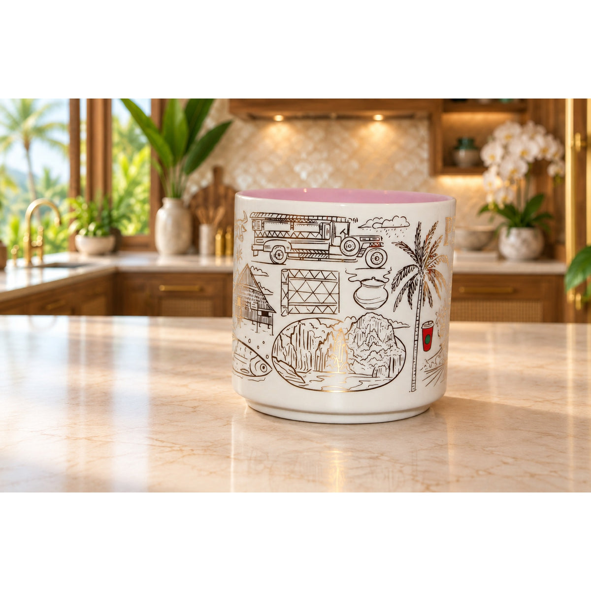 Starbucks Philippines Been There Series Mug Pink Interior Gold Accents 14 oz