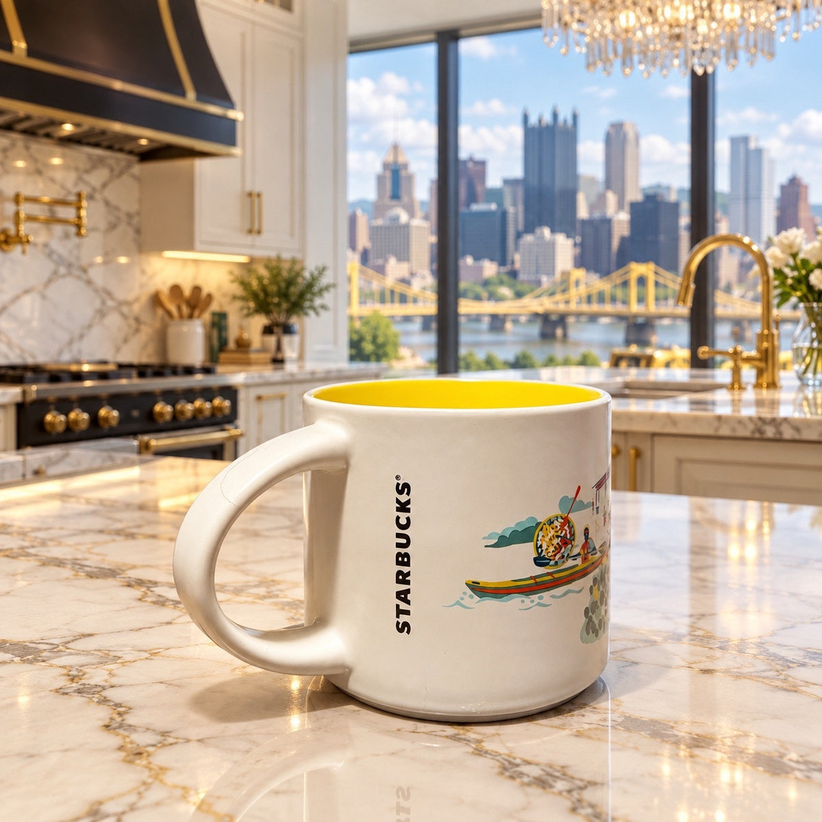 Starbucks Pittsburgh Discovery Series Mug Yellow Interior Read Condition