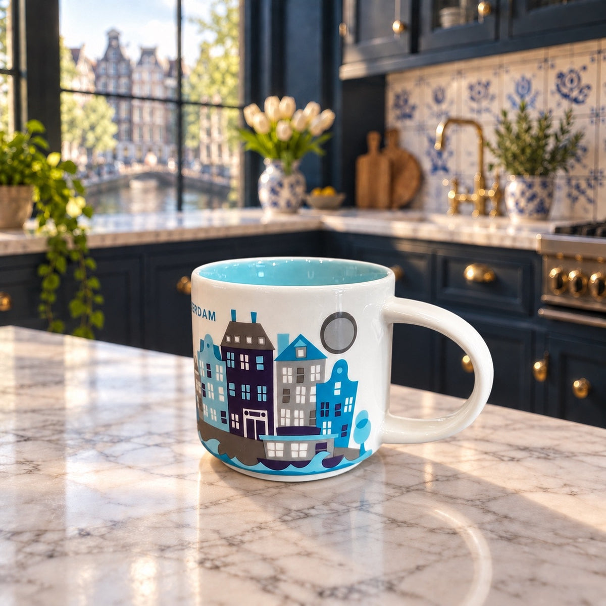 Starbucks Amsterdam You Are Here Mug 14 Oz Netherlands Aqua Interior YAH