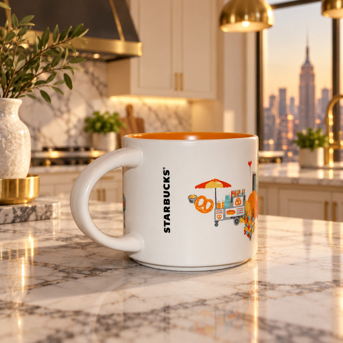 Starbucks New York City Discovery Series 14 oz Mug Orange Interior EUC 2024