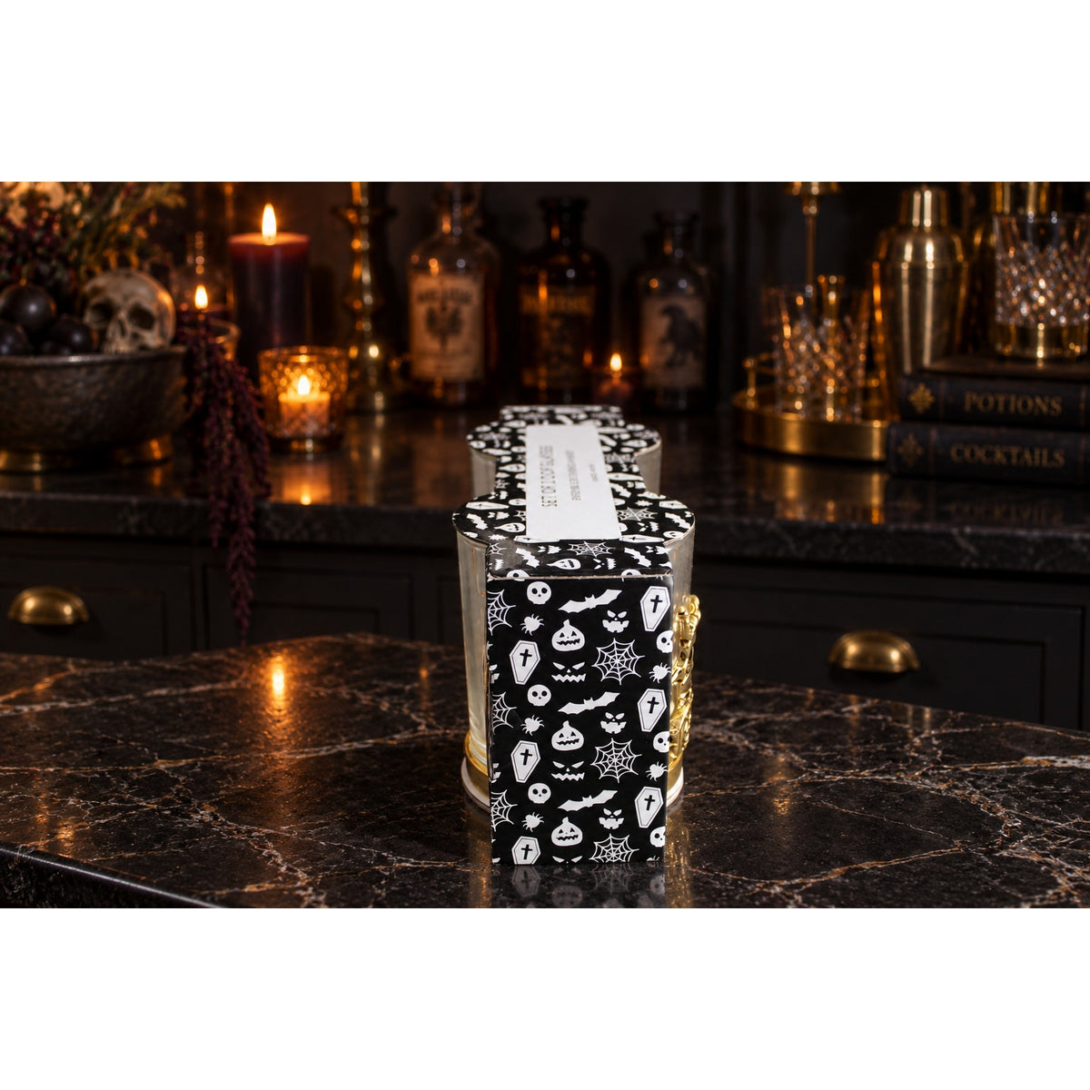 Halloween Gold Graveyard Double Old Fashioned Glasses Gothic Set