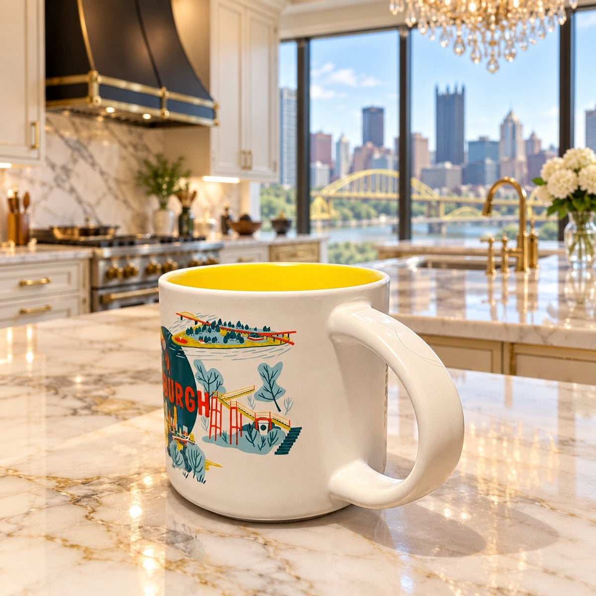 Starbucks Pittsburgh Discovery Series Mug Yellow Interior Read Condition