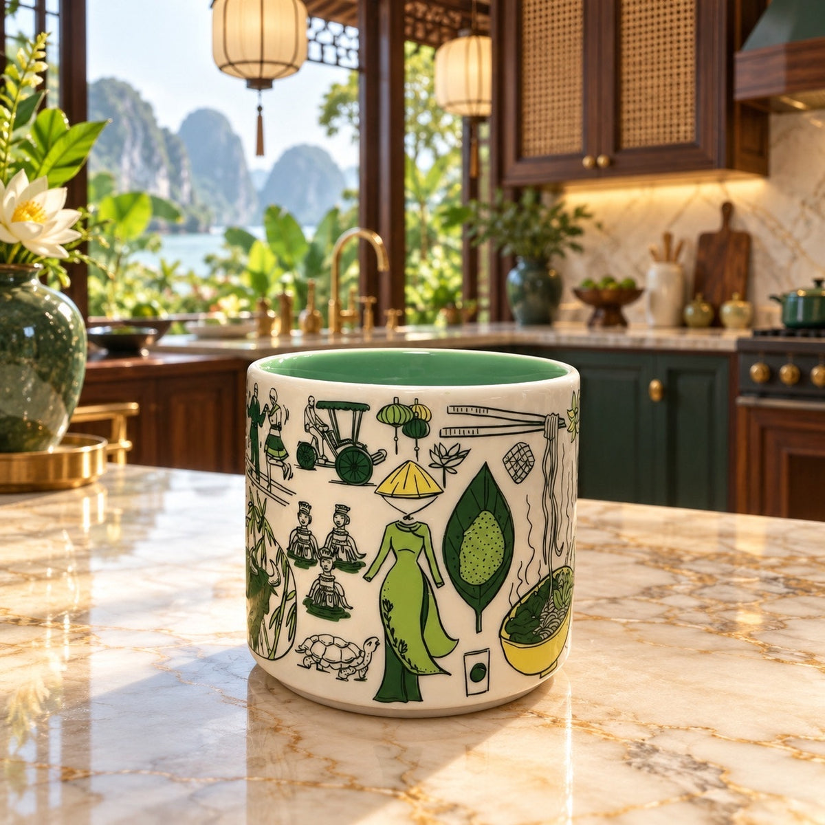 Starbucks Vietnam Been There Series Ceramic Mug Green Interior