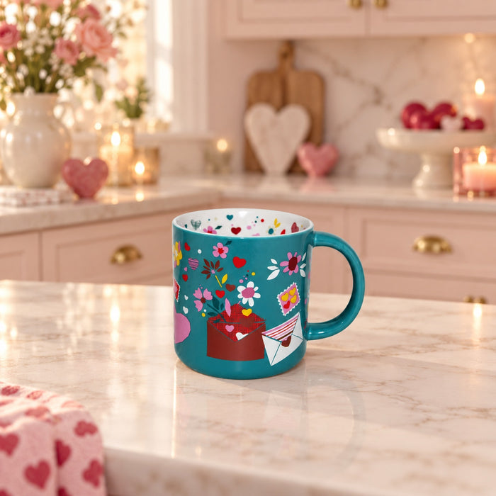 Starbucks Valentines Day 2023 Heart Coffee Mug 14oz Love Stamps EUC