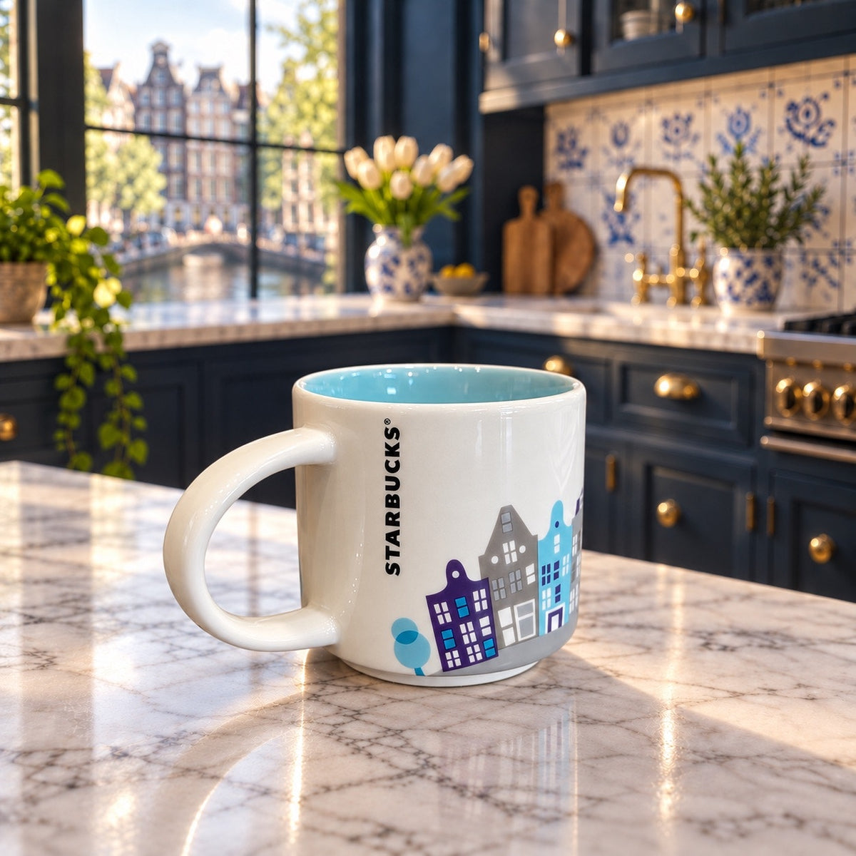 Starbucks Amsterdam You Are Here Mug 14 Oz Netherlands Aqua Interior YAH
