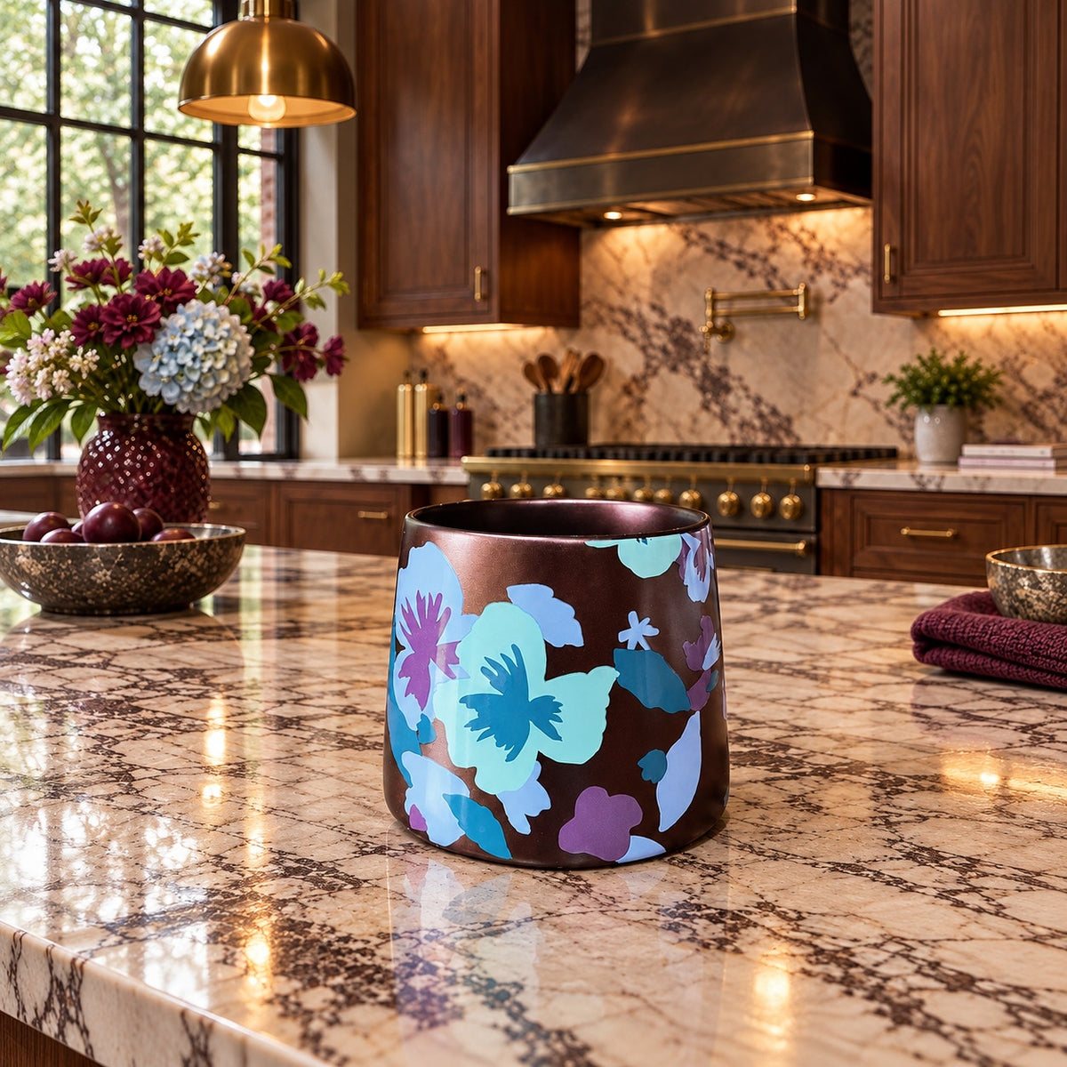 Starbucks 2020 Bronze Copper Gold Floral Pansy Ceramic Mug 14 Oz