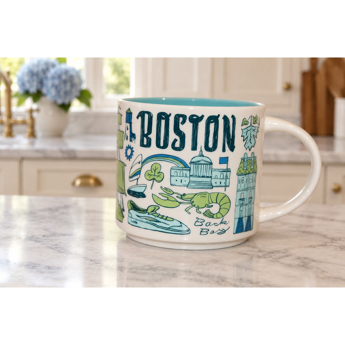 Starbucks Boston Been There Series 14 oz Mug Aqua Interior Massachusetts EUC