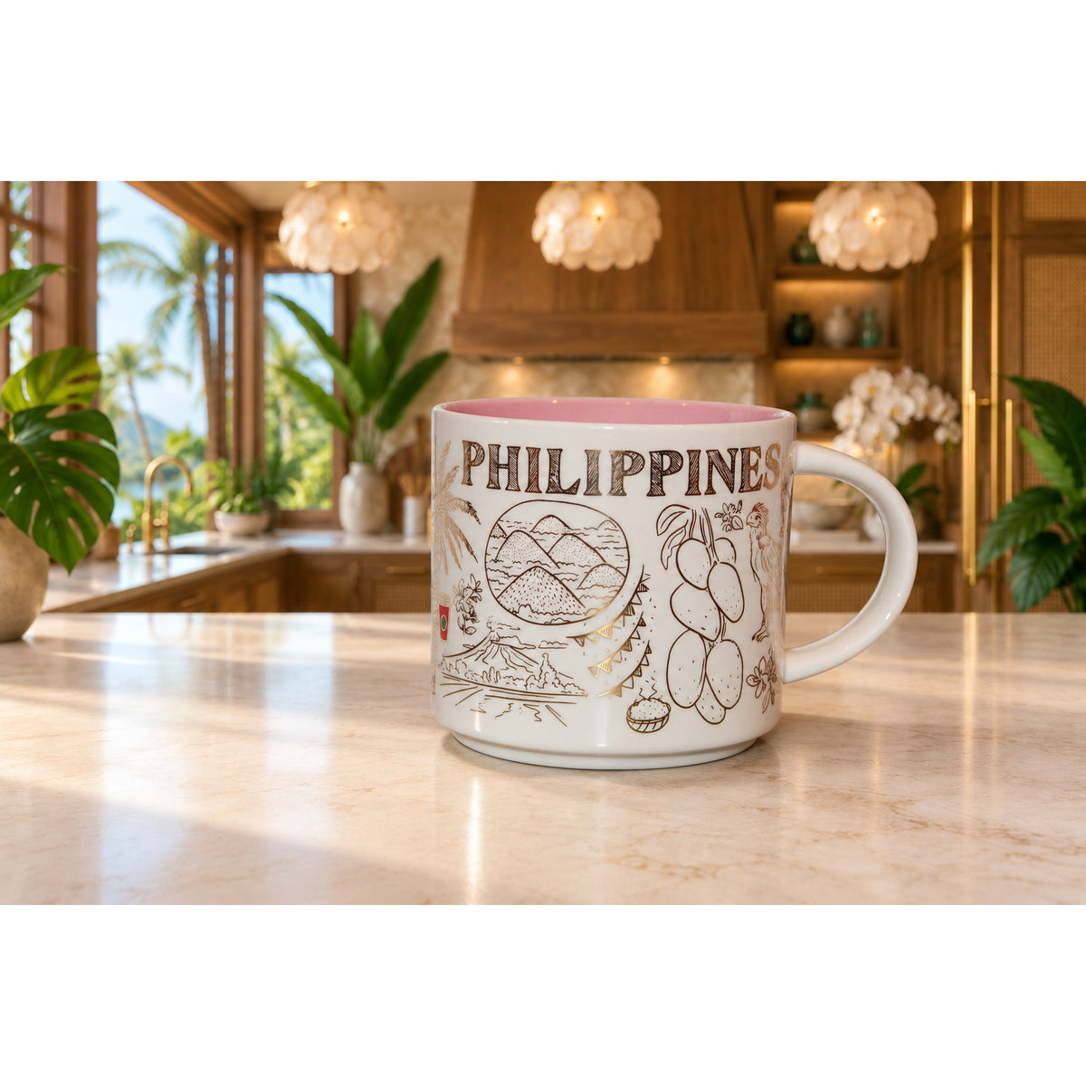 Starbucks Philippines Been There Series Mug Pink Interior Gold Accents 14 oz