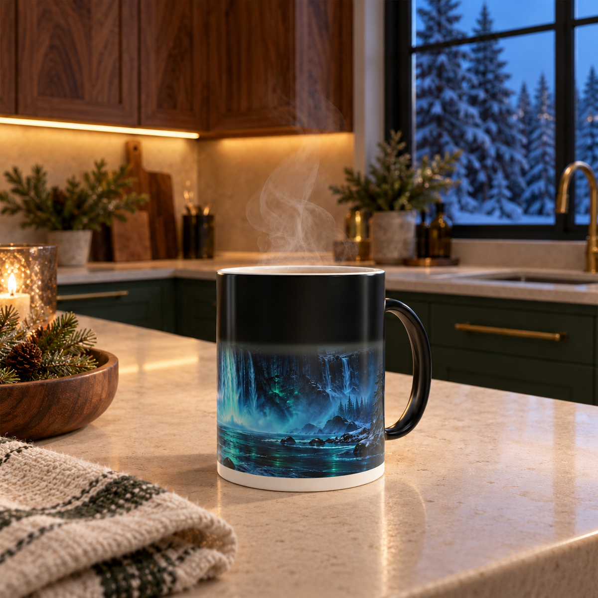 Color-Changing Mug — Northern Lights Waterfall 11oz