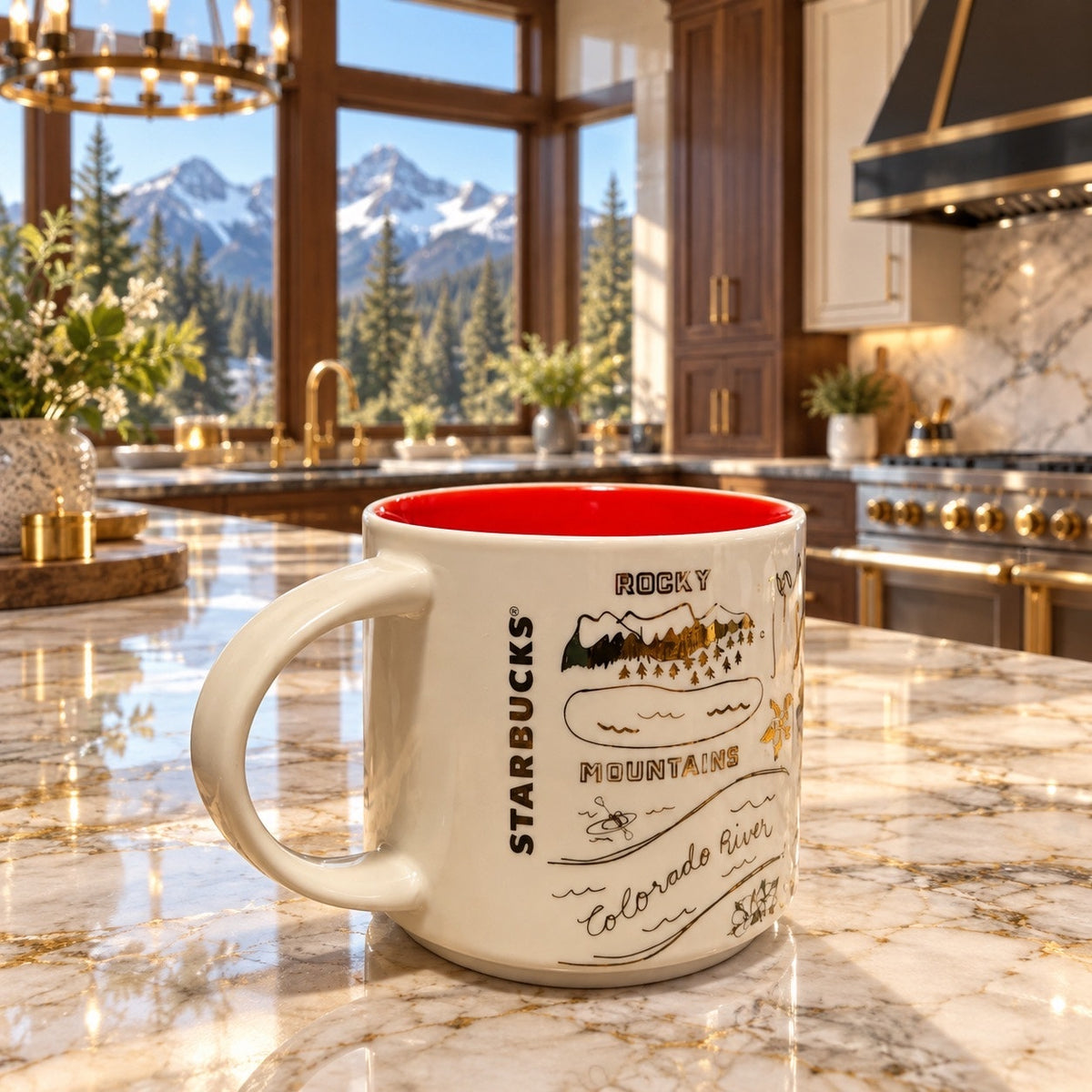 Starbucks Colorado Been There Series Ceramic Mug Red Interior
