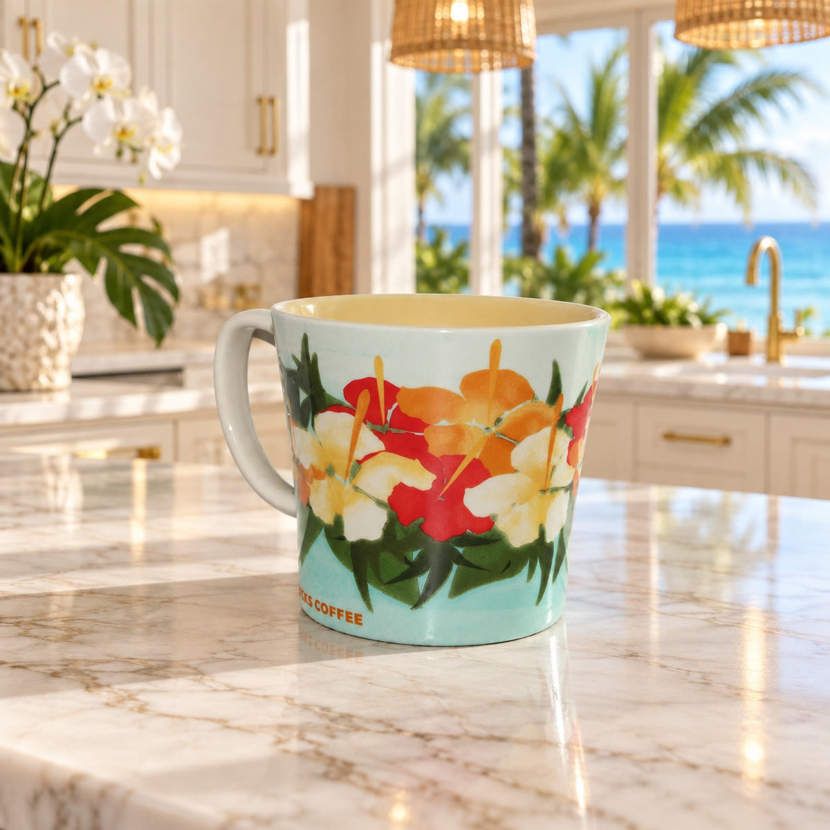 Starbucks Hawaii Hibiscus Flowers New Bone China Coffee Mug Tropical Cup
