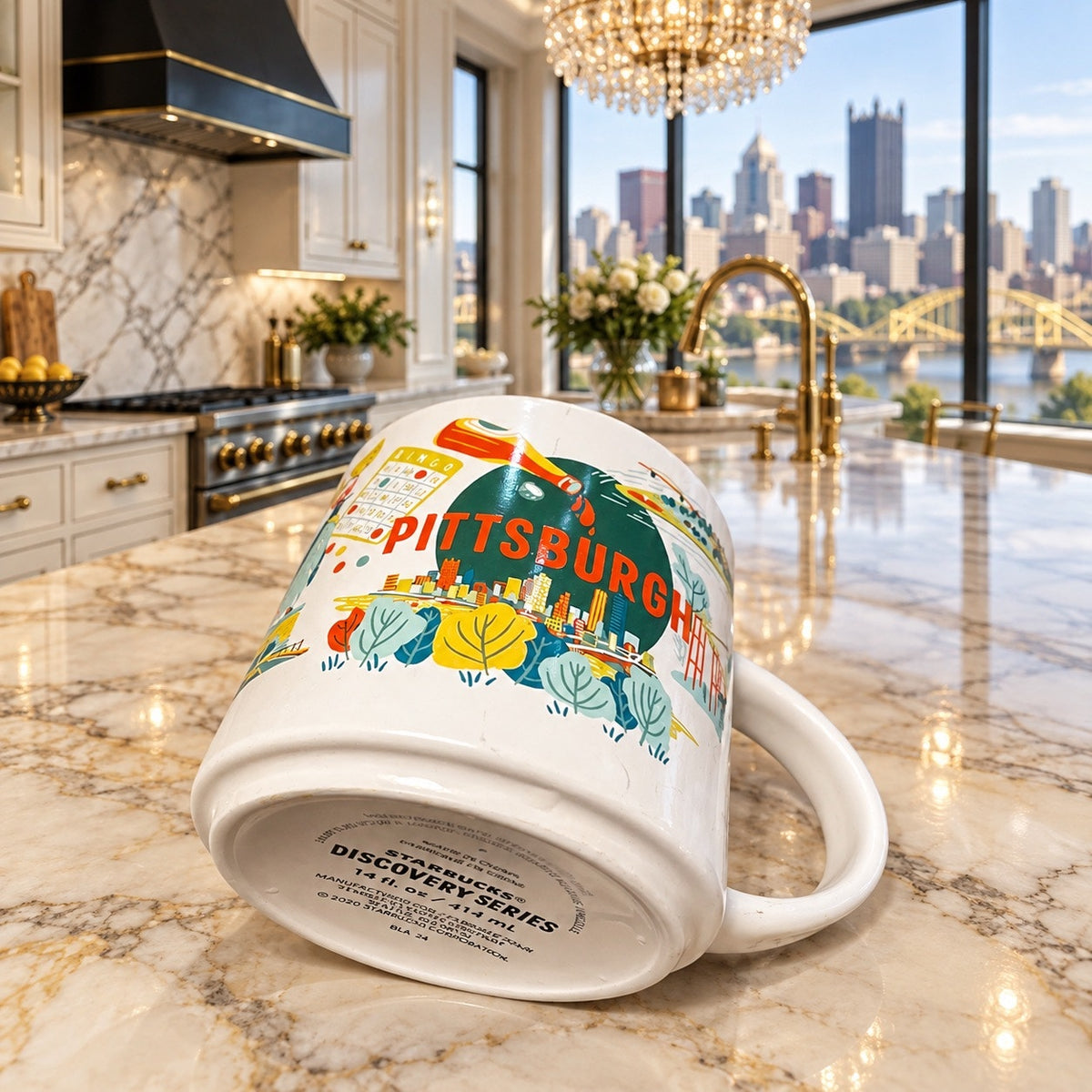 Starbucks Pittsburgh Discovery Series Mug Yellow Interior Read Condition