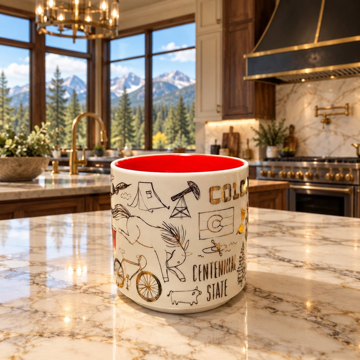 Starbucks Colorado Been There Series Ceramic Mug Red Interior