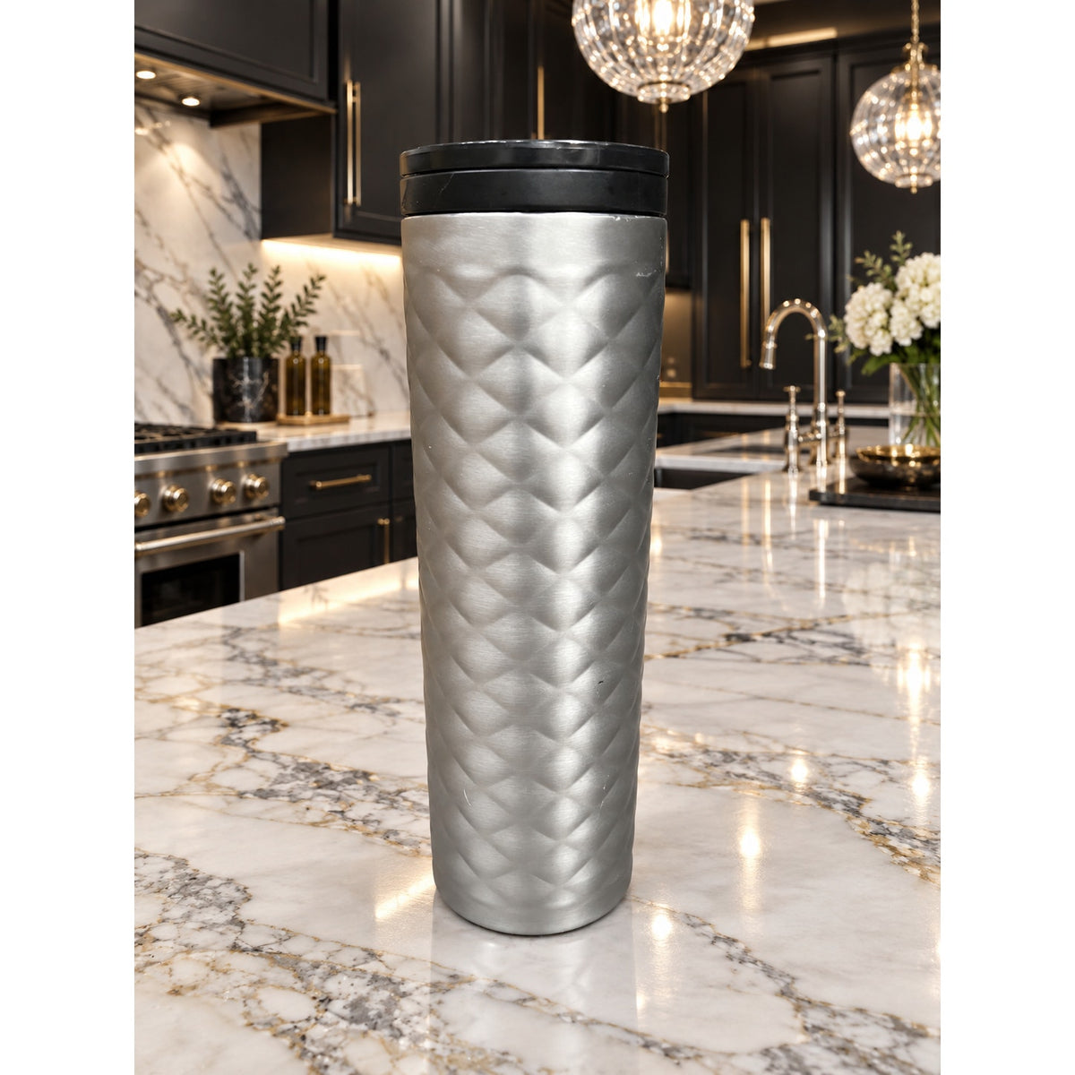 Starbucks Soft Touch Silver Quilted Stainless Tumbler 16 Oz 2015