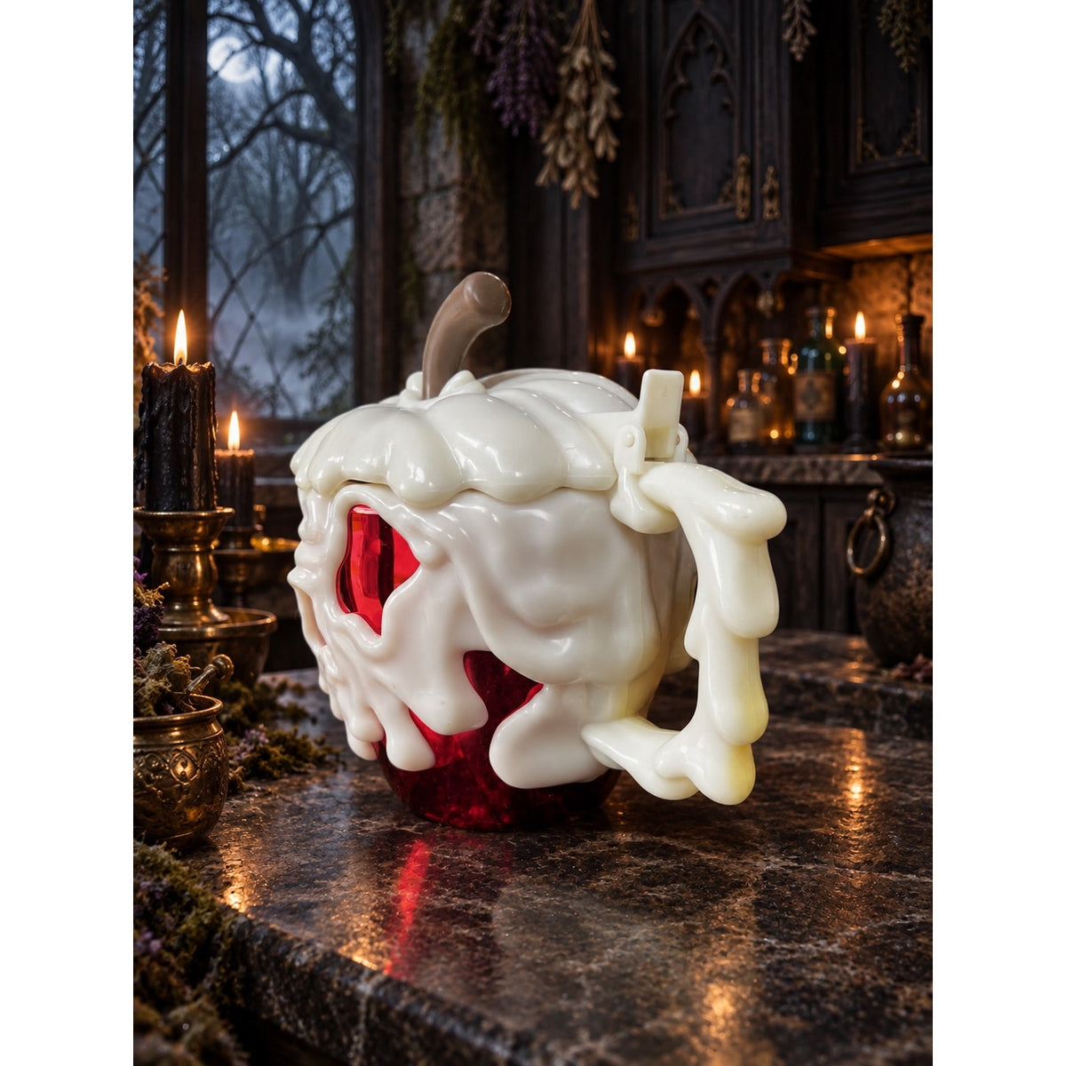 Disney Parks Snow White Evil Queen Poison Apple Skull Mug With Lid