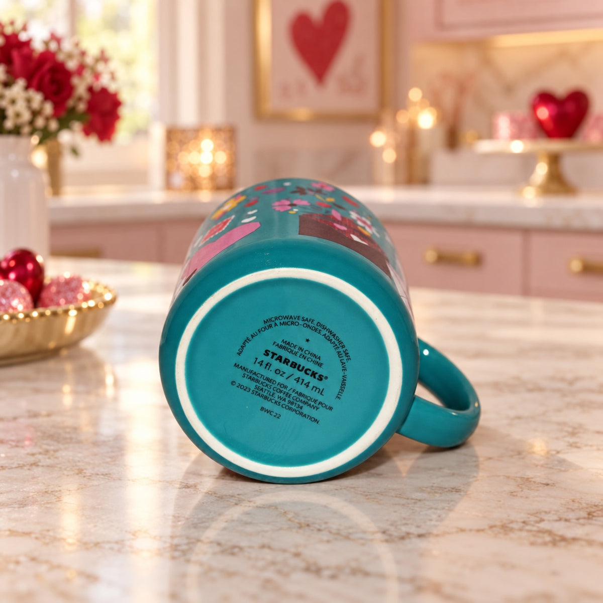 Starbucks Valentines Day 2023 Heart Coffee Mug 14oz Love Stamps EUC
